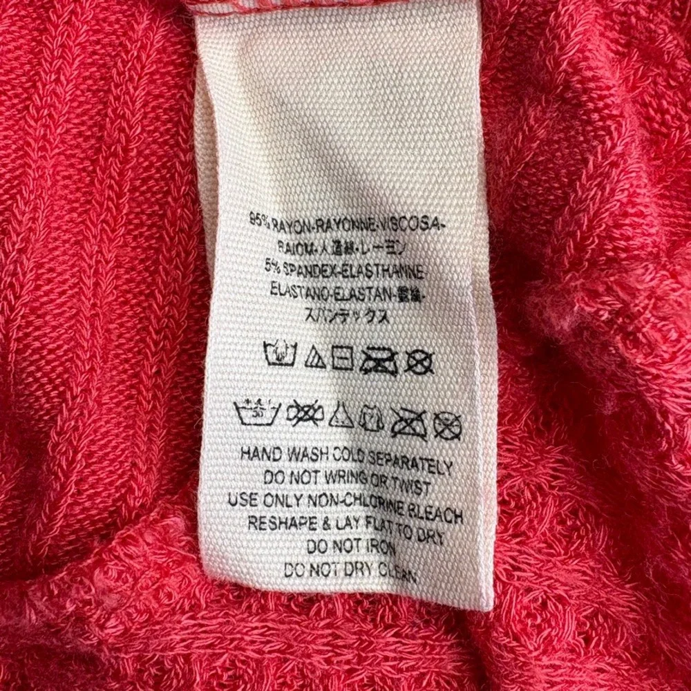 Free People Coral Pink Stretch Waffle Knit Hi-Low Oversize Long Sleeve Top Sz‎ S